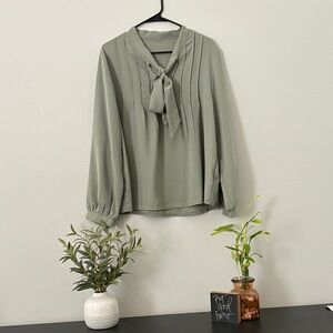 SHEIN Sage Green Tie-Neck Blouse